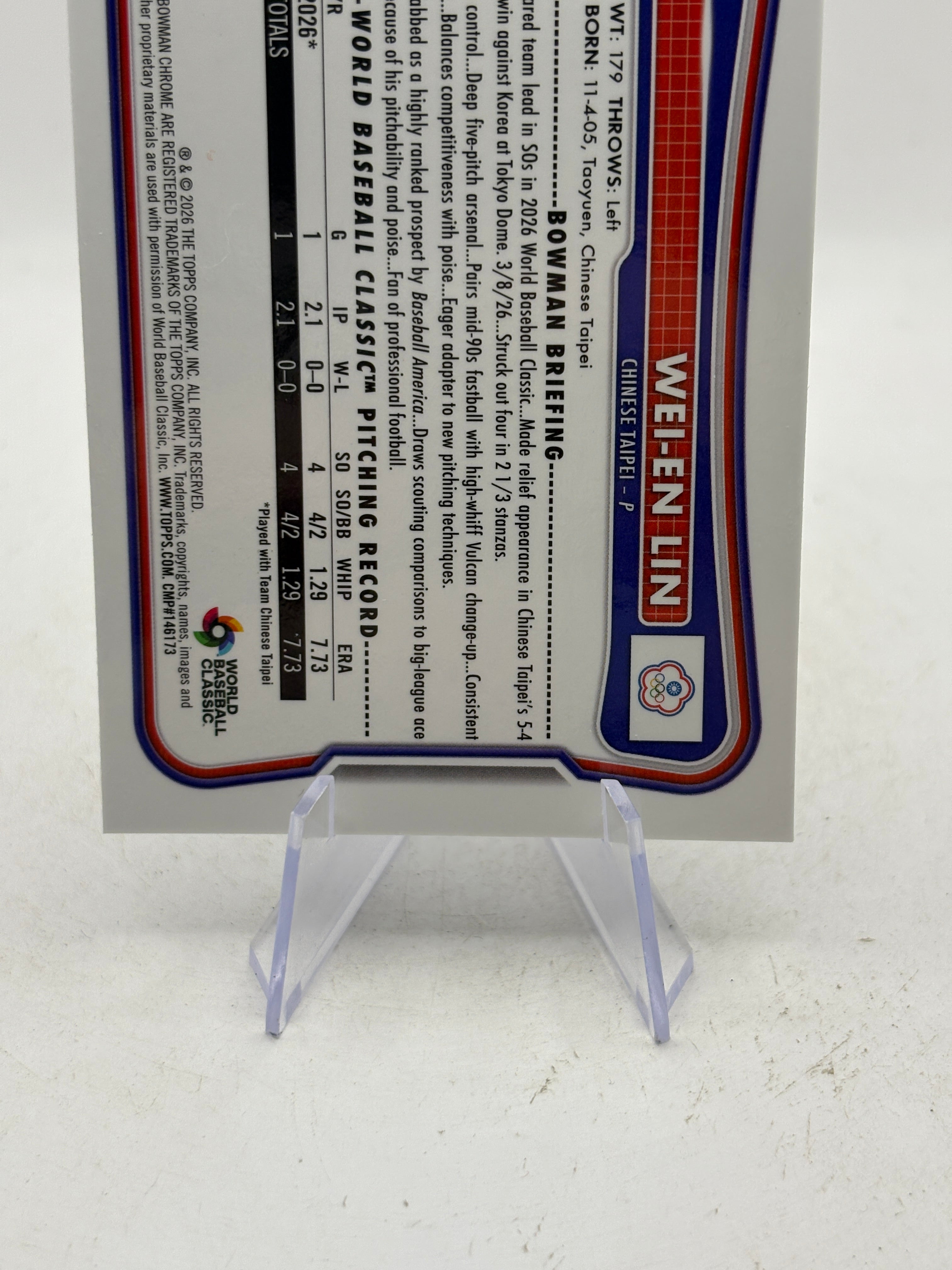 2026 Bowman Chrome - Wei-En Lin SP #WBC-39 Blue /150 Chinese Taipei Athletics